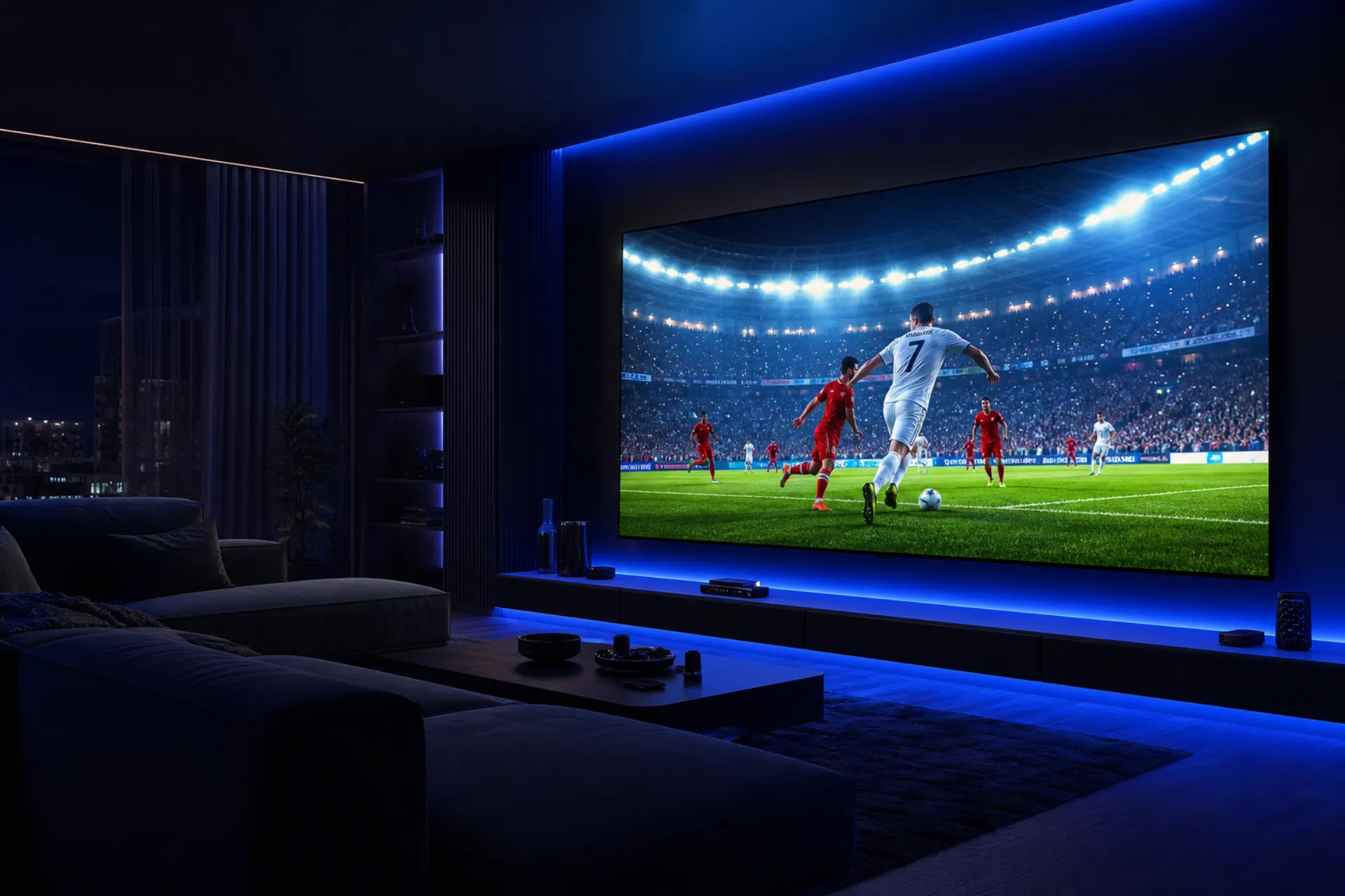 Live football match streaming smoothly in 4K on a home TV after fixing IPTV buffering